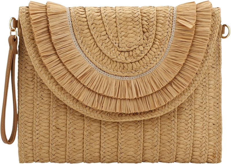 Gets Straw Clutch Purse for Women, Woven Beach Bag Summer Corssbody Purse Small Rattan Shoulder Bag for Travel | Hand-woven, Summer Beach, Envelope, Hand-woven, Summer Beach, Envelope - Image 1
